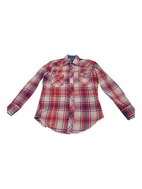 Vintage Wrangler Red Plaid Western Shirt Single Needle Tailoring 15 1/2 X 33 USA